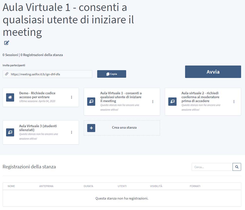Una pagina di incontro virtuale con la scritta 'auda virtuale 1 conte a qualitazione il meeting'.