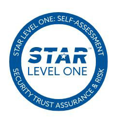 Un logo di garanzia della fiducia di sicurezza di livello uno con stella blu e bianca.