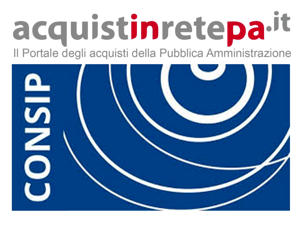 Logo di "acquistinretepa.it" con testo "Il Portale degli acquisti della Pubblica Amministrazione" e logo "CONSIP" sotto.